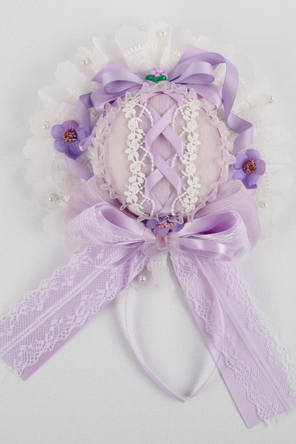 パープルブライダルリボンフラワーボンネット+ハットクリップ+ヘアバンド+リボンクリップ+スリーブ