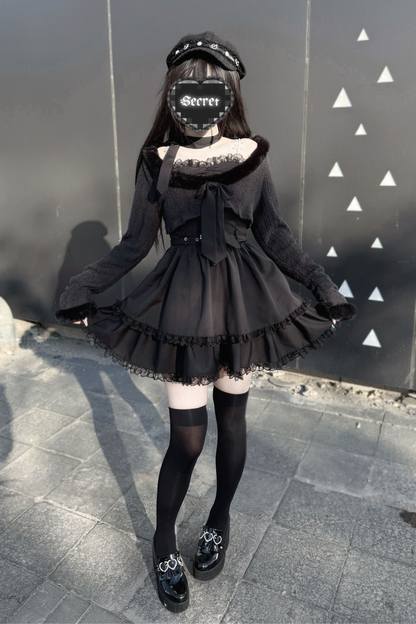 地雷サスペンダー スカート+ ショートカーディガン