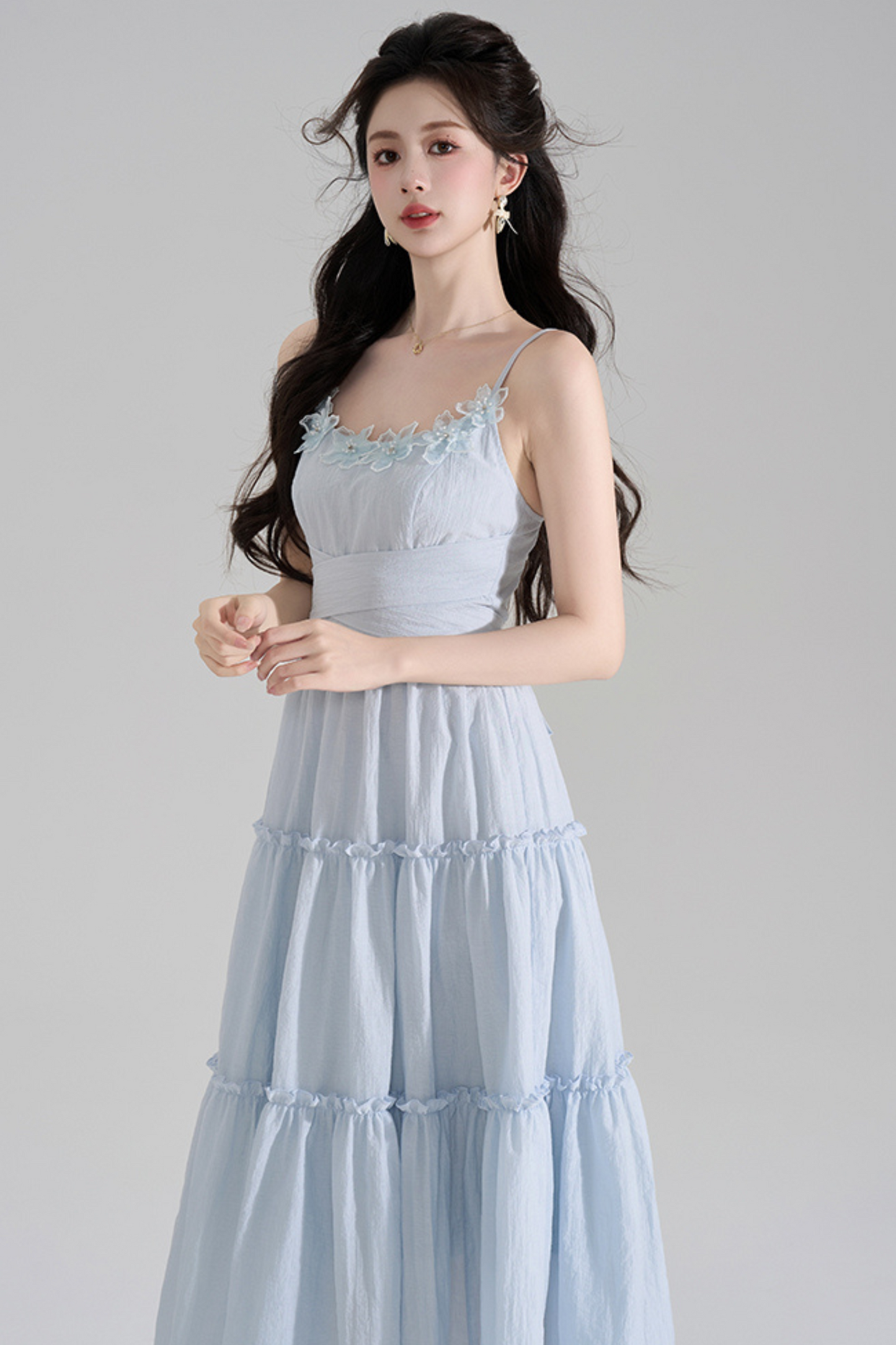 Romantic French Long Dress + Short Cardigan