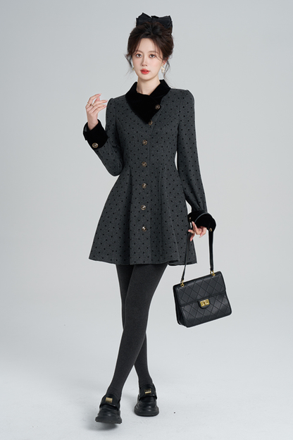フレンチグレイポルカドットウールンコート