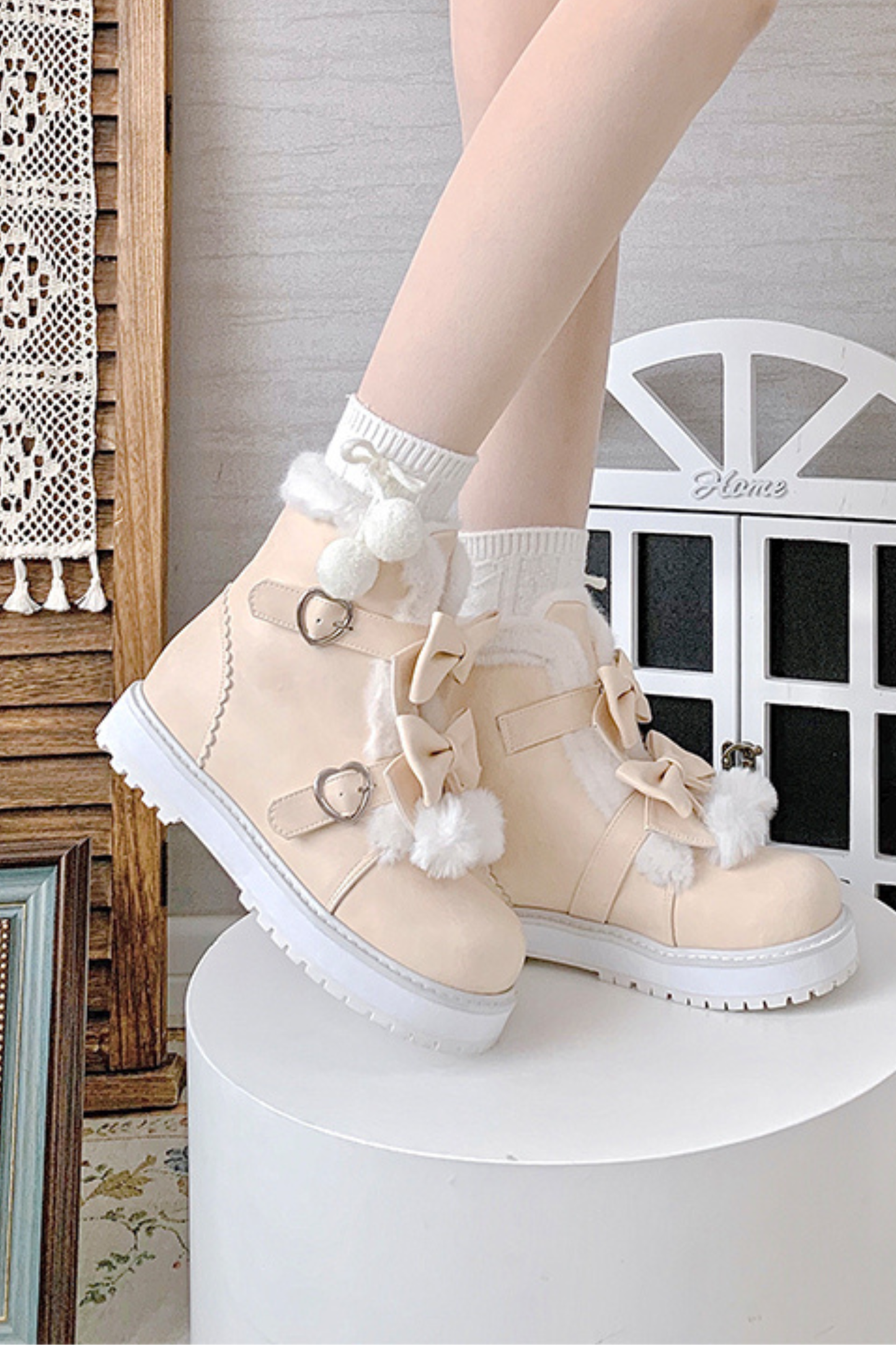 リボンプラットフォームソールブーツ