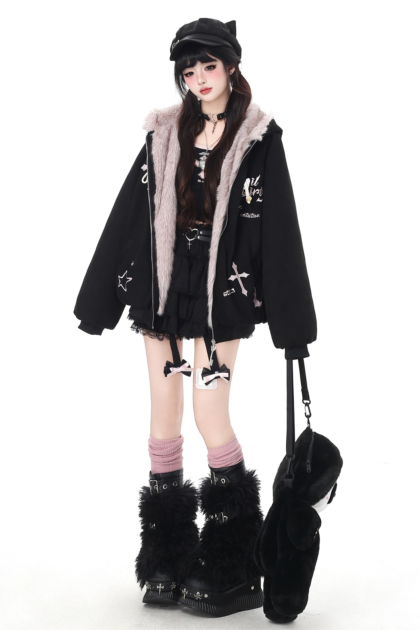 バニーファーフードジップジャケット