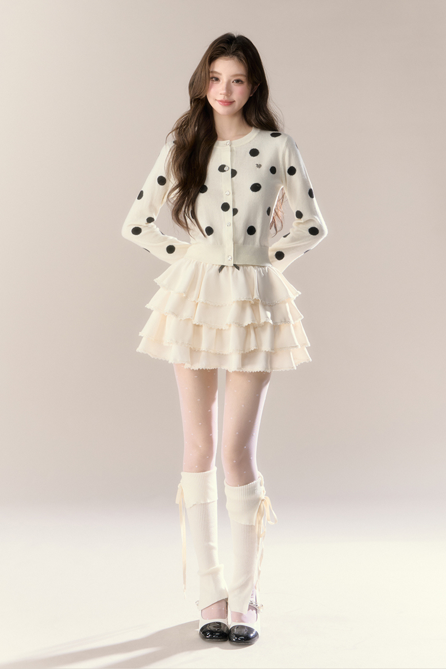 ベルベットドットデザインニットカーディガン