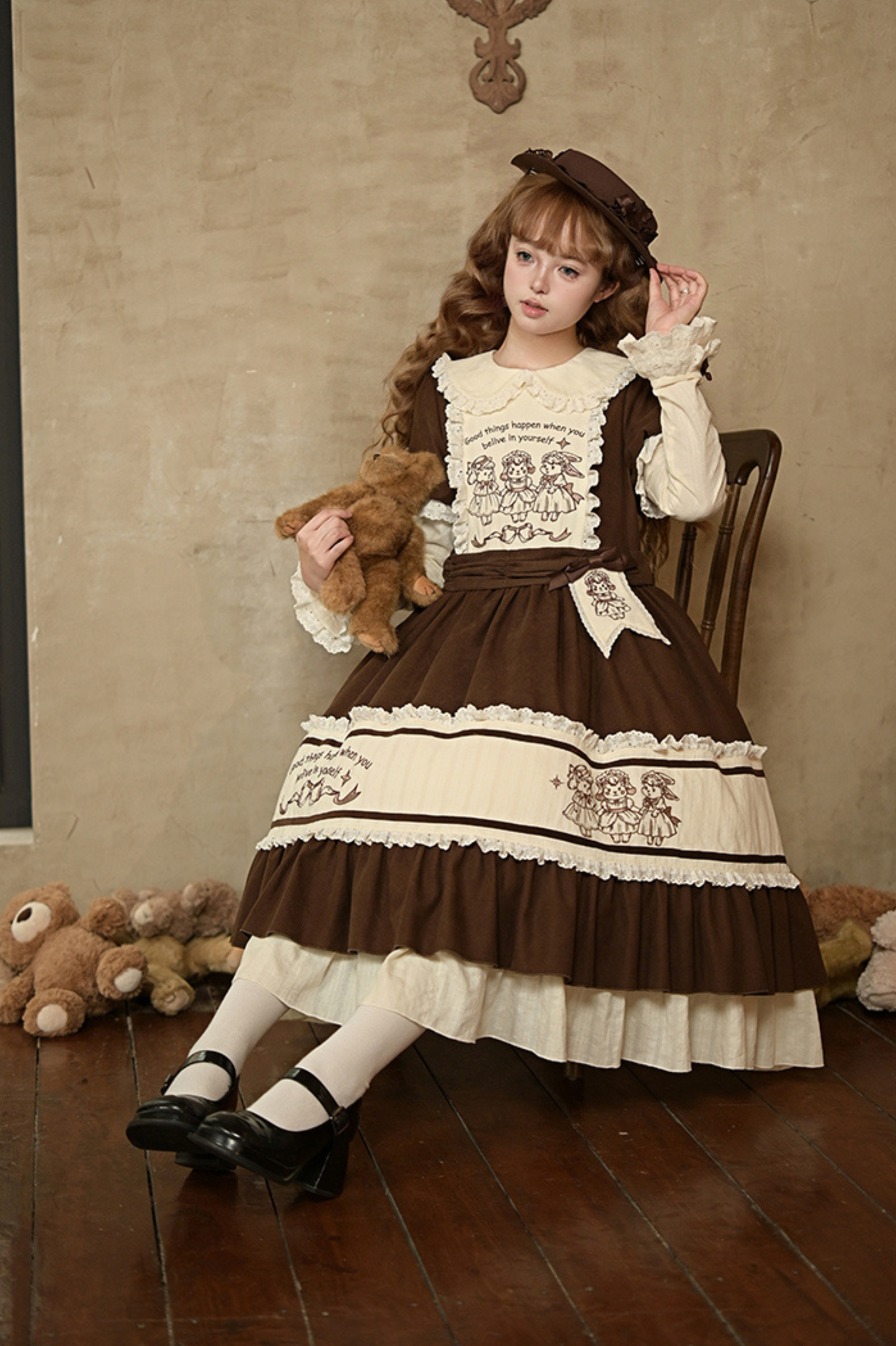 Doll Fairy Tale Lolita Dress + Ribbon Brooch + Belt + 2-way Embroidery Brooch