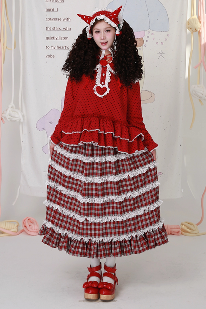 レッドチェックティアードロリータスカート