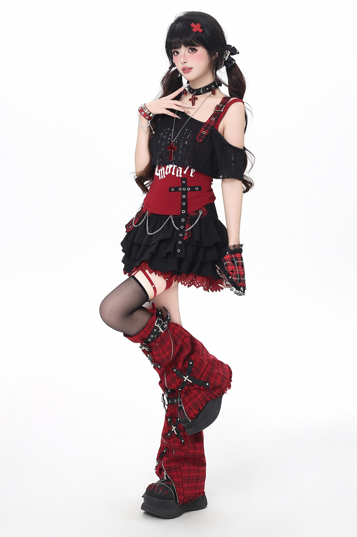 Sweet Cool Subculture Top + Vest + Skirt