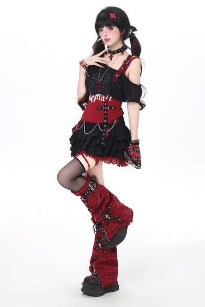 Sweet Cool Subculture Top + Vest + Skirt
