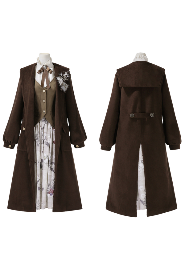 レトロロングコート+スカート+シャツ+ベスト