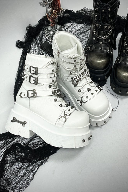 가죽 펑크 플랫폼 부츠