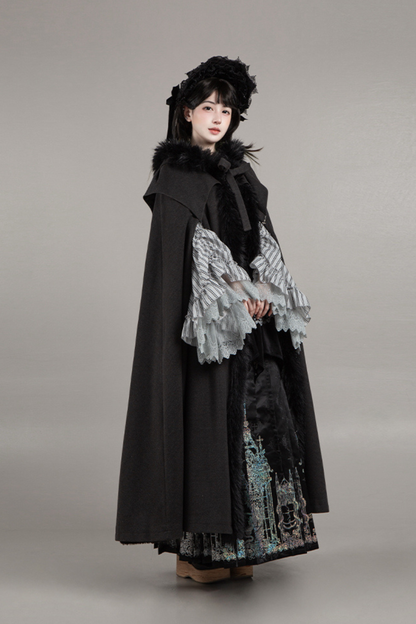 ダークゴシックフリースフードマント