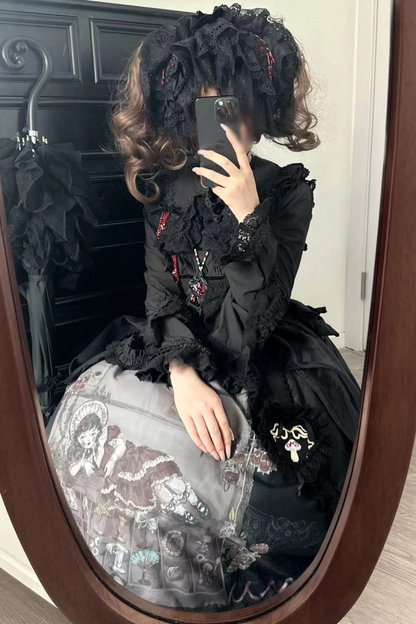 リフティングビーズゴシックストラッププリントドレス