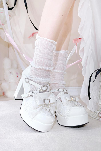 Stone heart ribbon platform shoes