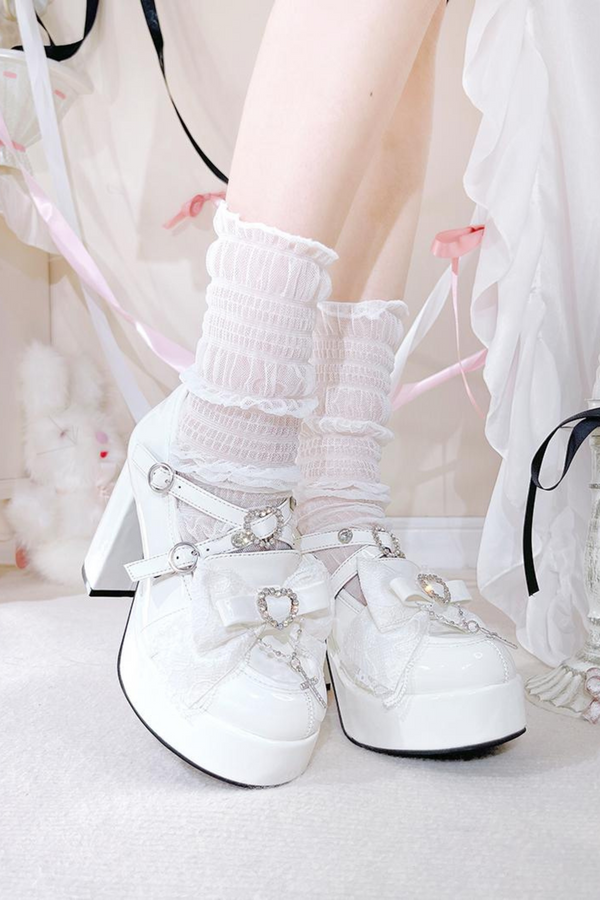 Stone Heart Ribbon Platform Shoes