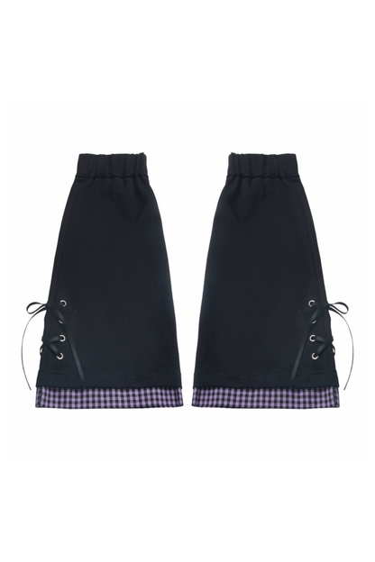 パープルグリッドカラーブロックトップス+フードトップス+パンツ+レッグウォーマー