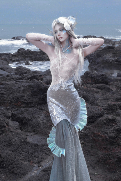 [Pre-order] Mermaid Seaside Dress + Sequined Shawl