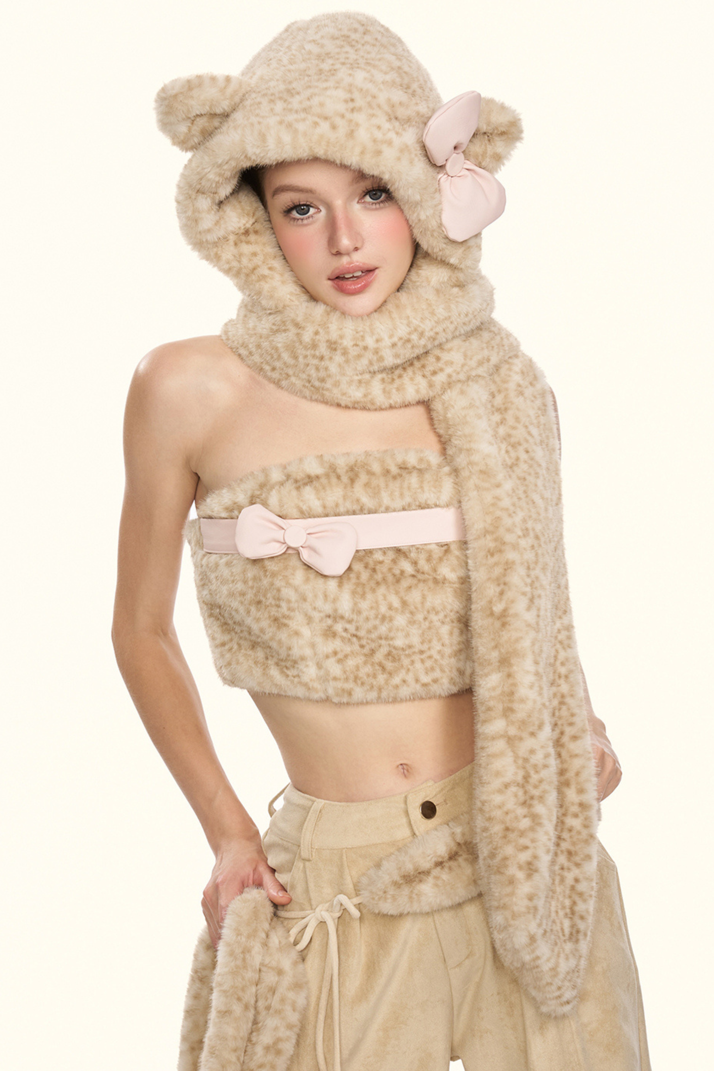 リトルミルクレオパードトップス+パンツ+ハット+ベルト