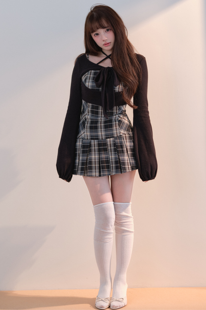 Plaid Dress + Short Knit Top