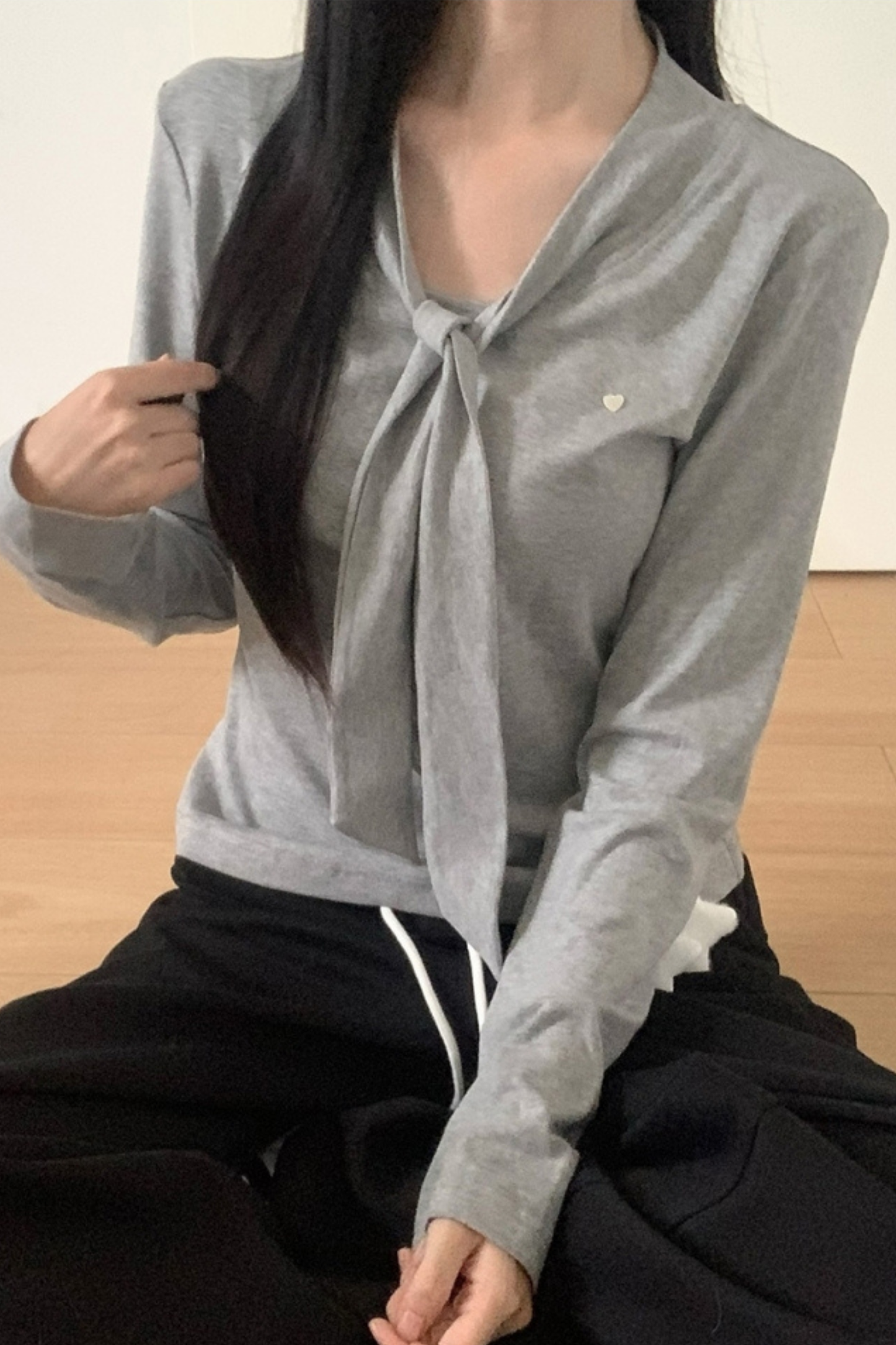 マルチカラーボタンリボントップス