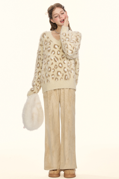 ストレートスエードパンツ+ファーベルト