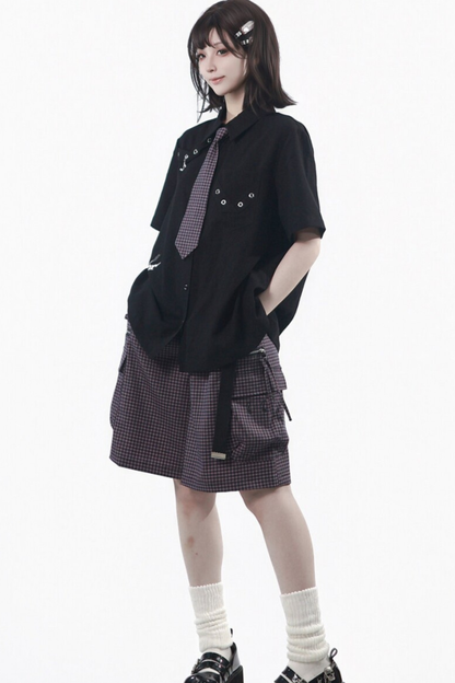 Puff Sleeve Shirt + Shorts + Tie