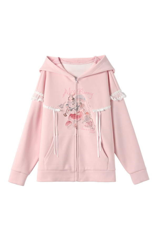 Rabbit Hooded Hoodie + Ribbon Camisole + Dot Skirt