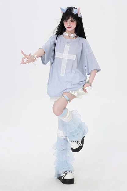 サブカルチャークロスパッチルーズトップス