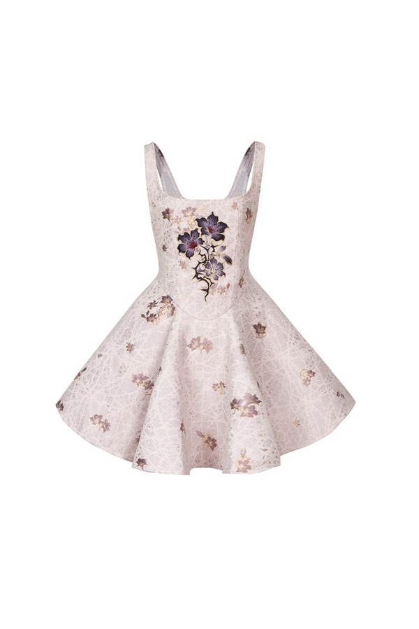 ピンクパープルブラウス＋サスペンダードレス