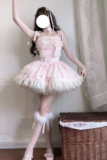 甜美珍妮蘿莉塔吊帶裙+項鍊+帽子+髮帶