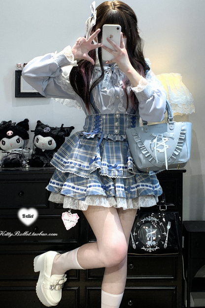 [Pre-order item] Frilled Ribbon Lace-up Suspender Skirt