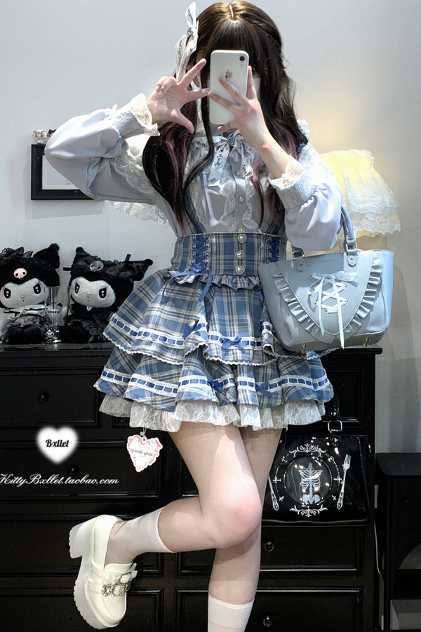 [Pre-order item] Frilled Ribbon Lace-up Suspender Skirt