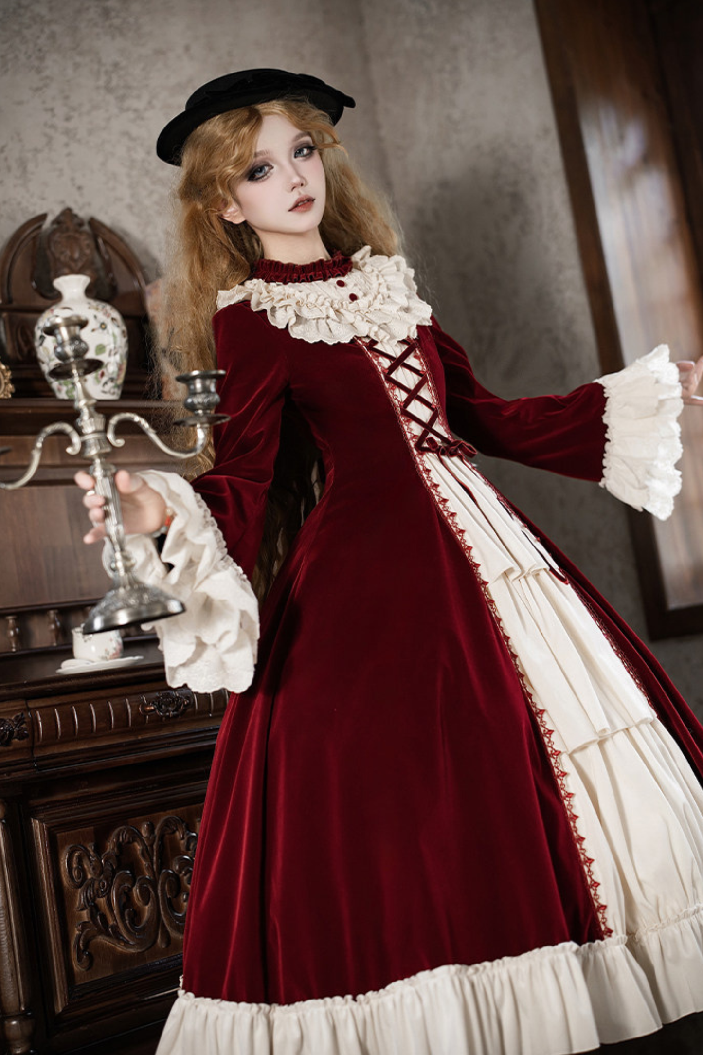 クラシカルエレガントドレス+カラー+リボン+ハット