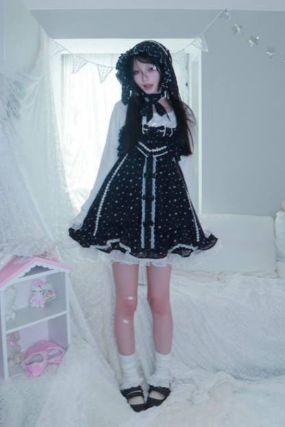 ドットシフォンサンドレス+ラビットハット