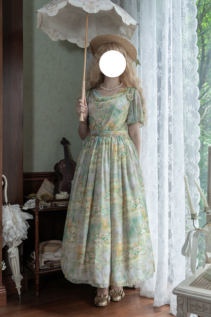 マーブルリゾートシフォンプリントドレス