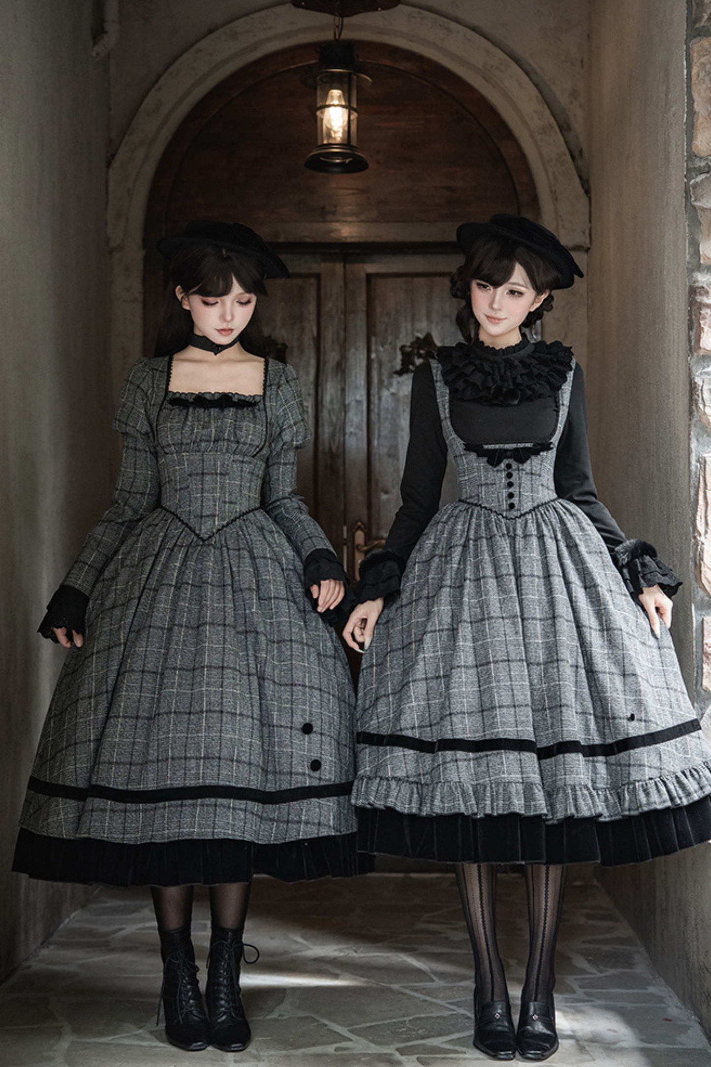 Check Fishbone Chest JSK + Dress + Innerwear + Ribbon + Hat