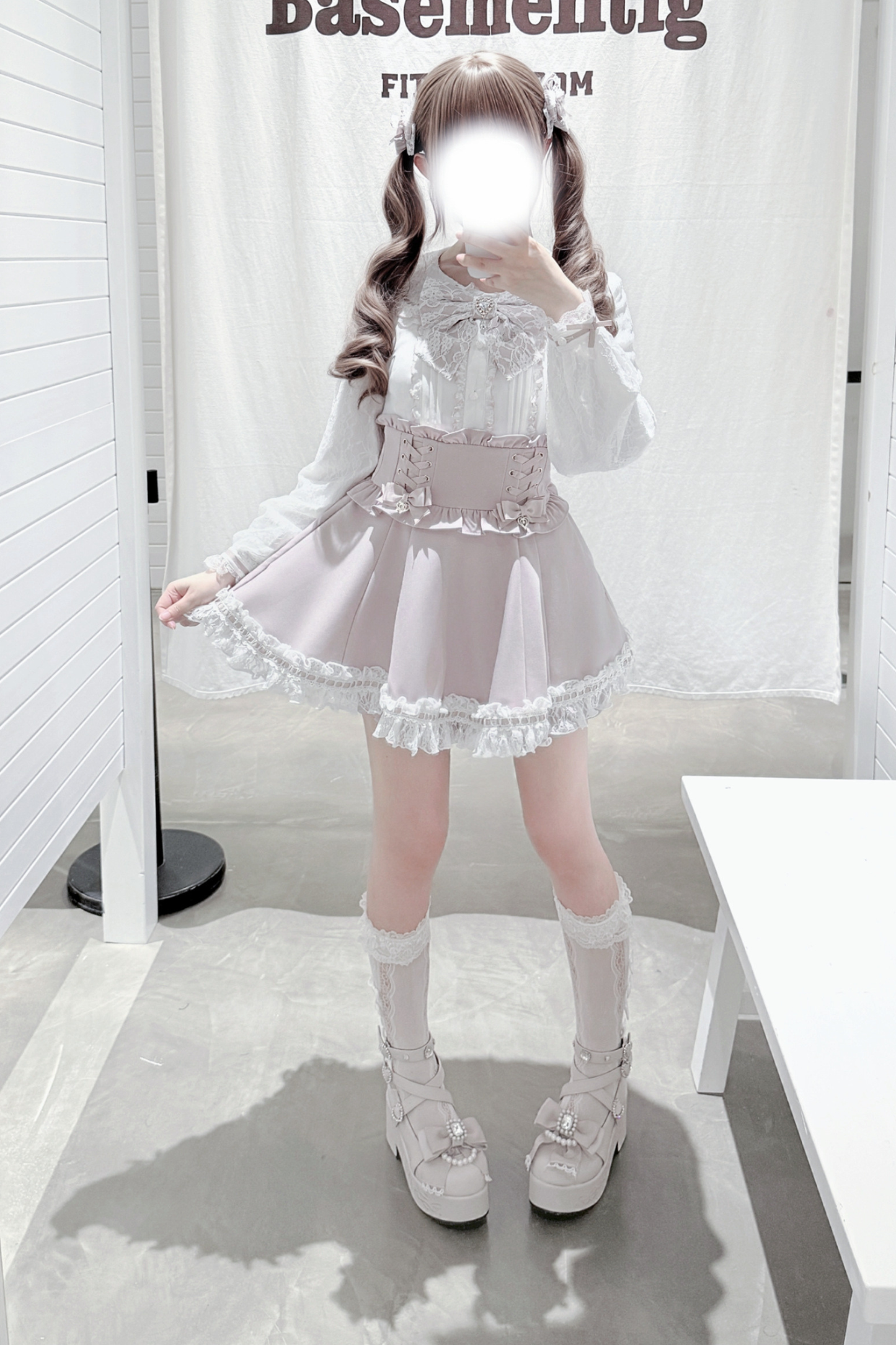 ドールカラーレースシャツ+キュロット