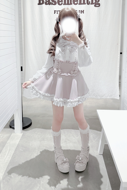 ドールカラーレースシャツ+キュロット