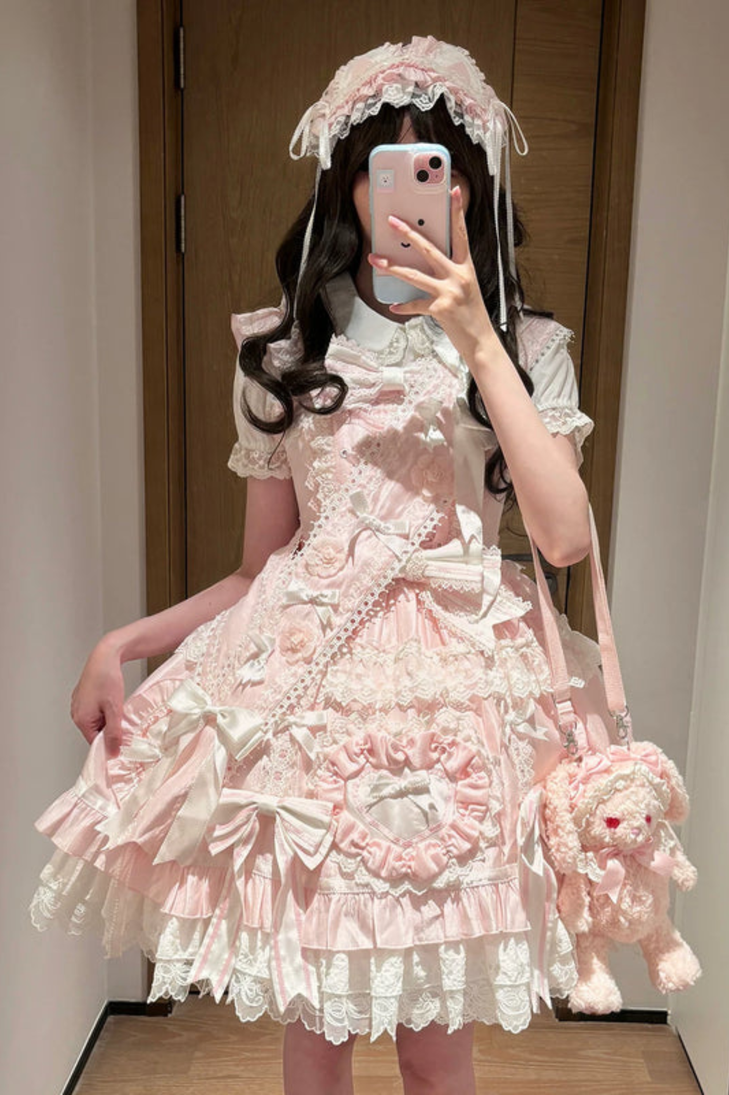 [예약상품] 로즈 스위트 걸리 로리타 원피스 + 헤어드레스