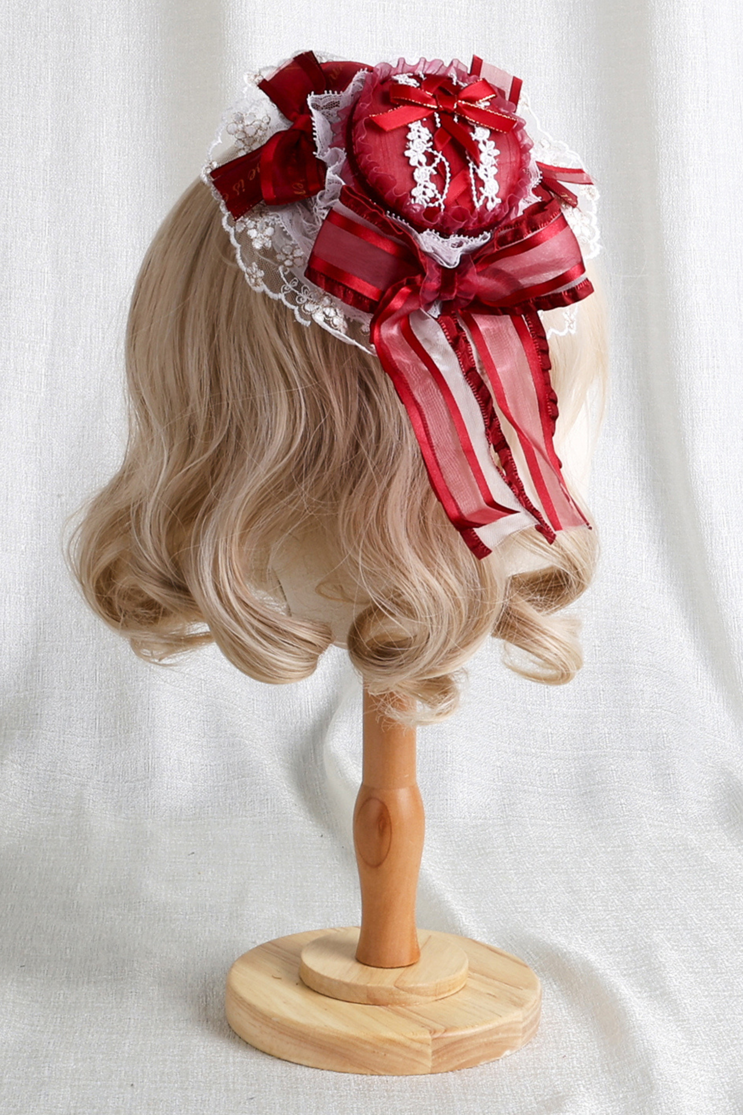 ローズレースロリータボンネット+ハット+ヘアバンド+クリップハット+クラウン