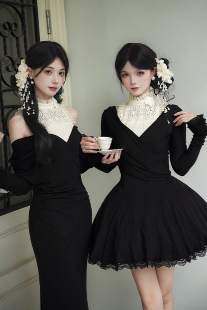 ローVネックニットストレッチスリムワンピース