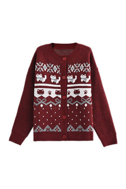 キャットニットセーター+スノーフレークカーディガン