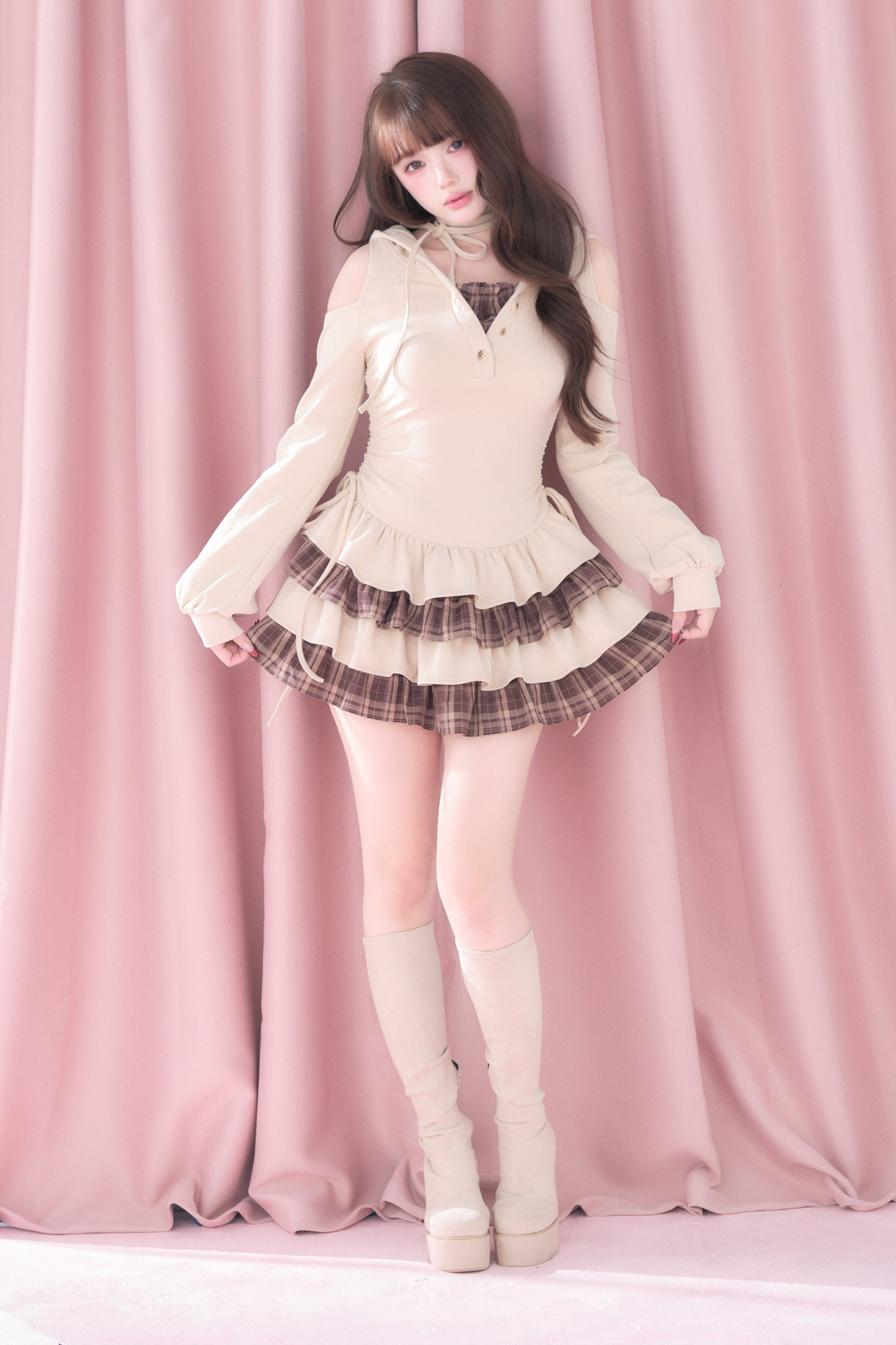 Plaid Ruffle Off-Shoulder Dress