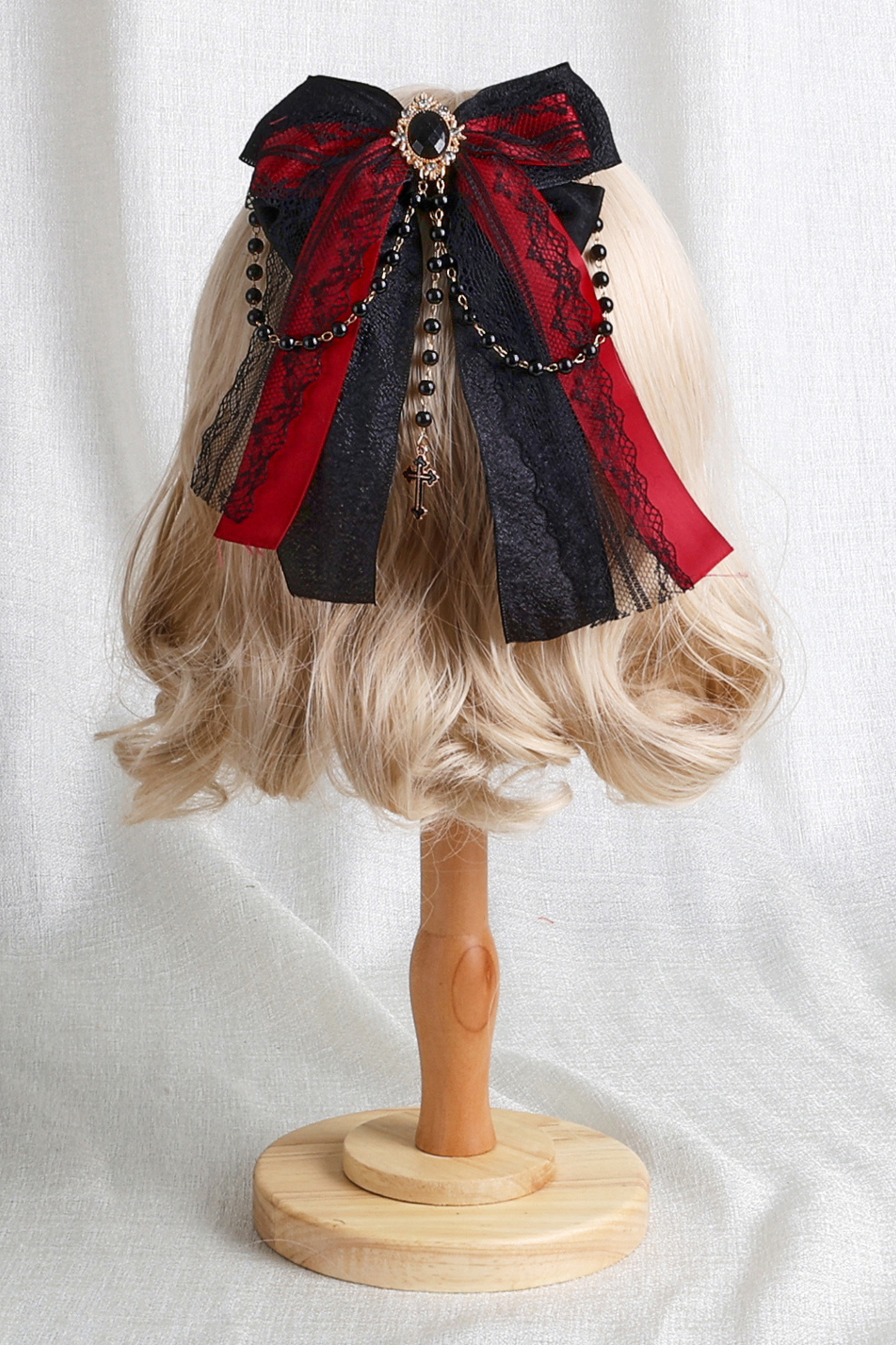 Dark Frilled Lolita Hairband + Flat Hat + Hat Clip + Ribbon Clip + Sleeve