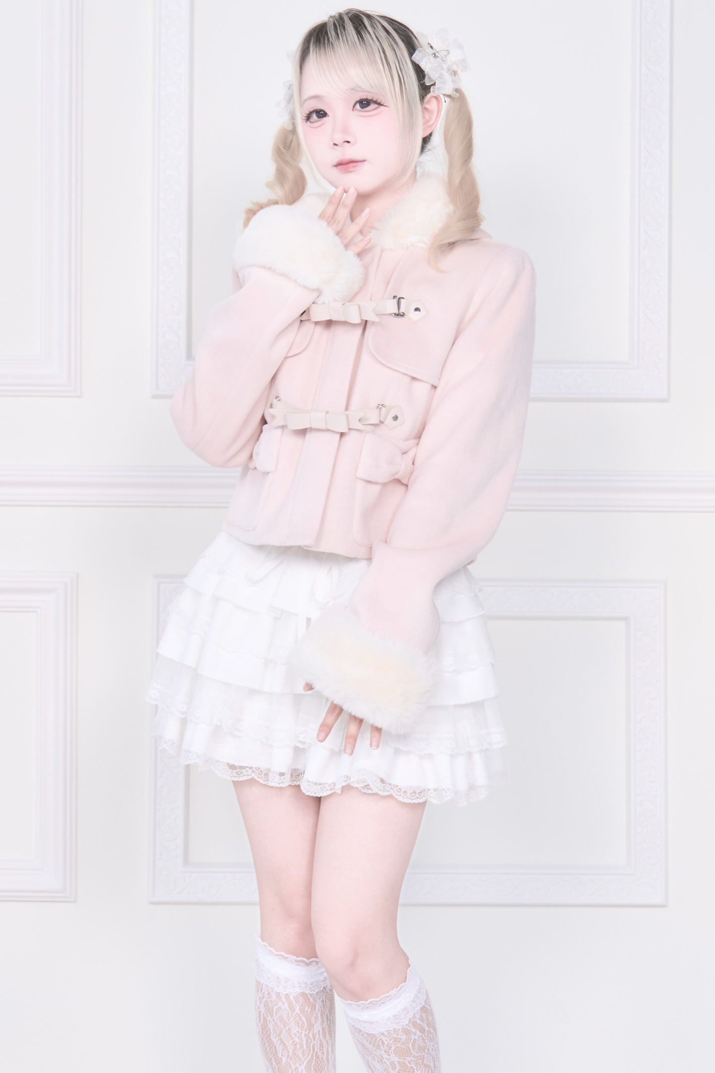 Ribbon Buckle Fur Short Coat
