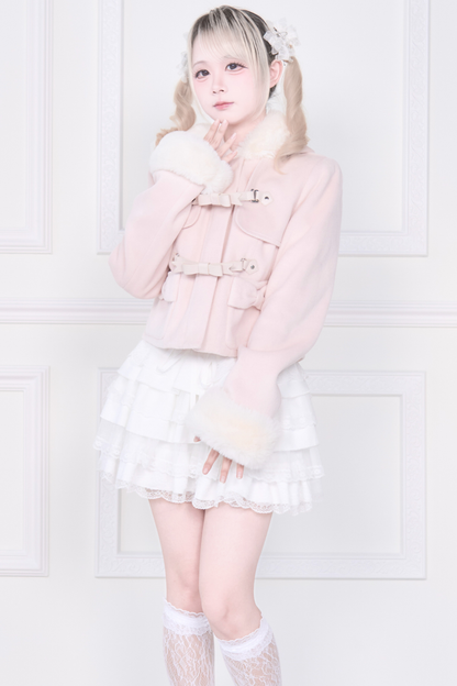 Ribbon Buckle Fur Short Coat