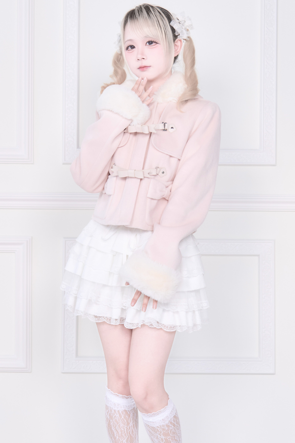 Ribbon Buckle Fur Short Coat