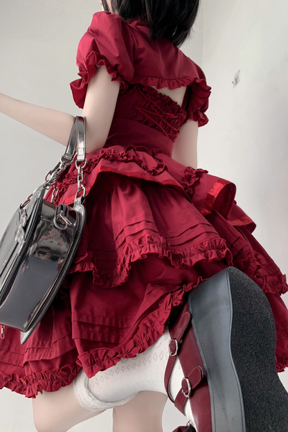 ゴシックレトロヘリンボーンウエストスリミングロリータドレス