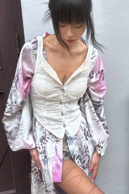 ヒョウ柄浴衣+リボン帯