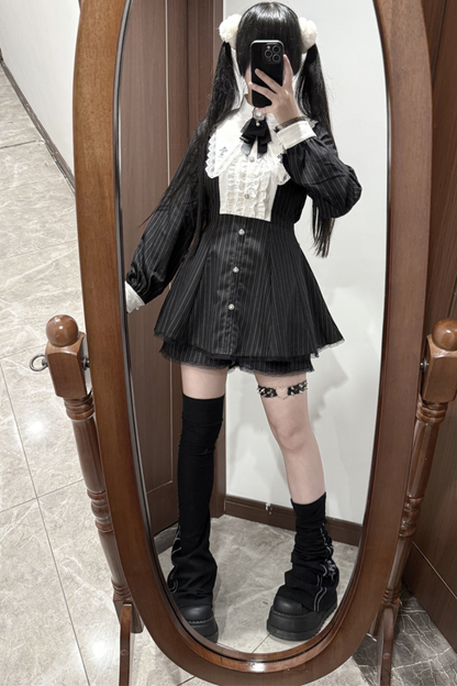 Cross Ruffle Collar Peplum Top + Shorts