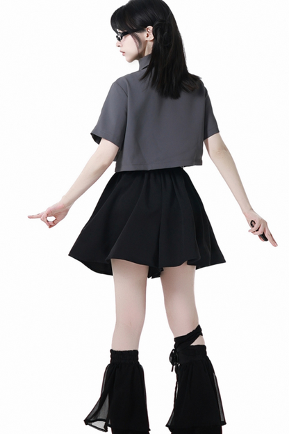 Mode tie short shirt + culottes ++ asymmetrical skirt + long skirt