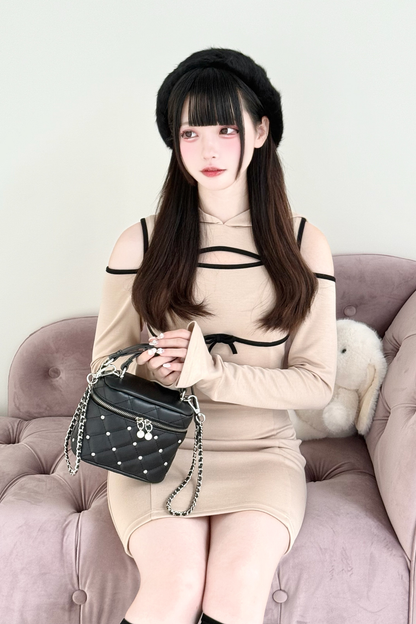 Off-the-shoulder Little Ribbon Hooded Dress